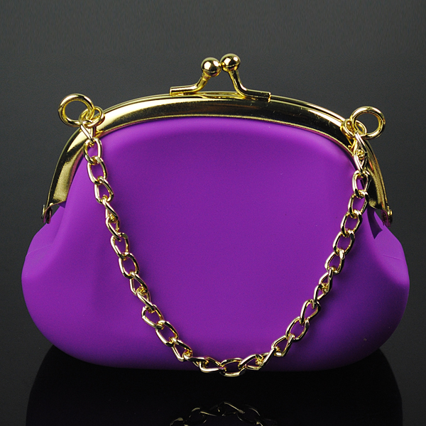 Silica Gel Cute Portable Wallet Purse Coin Bag with Chain purple