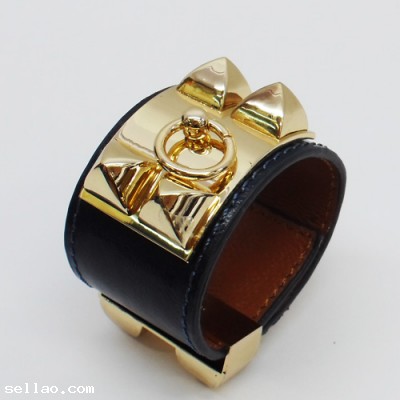 Cheap New Black Golden Hermes Collier De Chien Bracelet Bangle