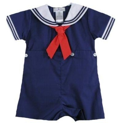 NEW Classic Dressy Petit Ami Navy Sailor Baby Boy Shortall Boutique