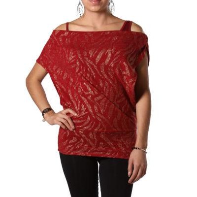 NEW Red Sexy Off Shoulder Burgundy Party Top, Metallic Zebra Highlights