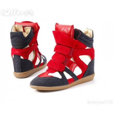 Red and Black Women's Isabel Marant Wedge Casual Sneakers Shoes