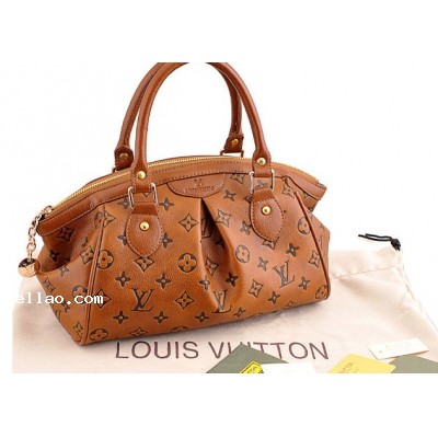 New Louis VuittonCow Leather Brown Handbag bag Purse