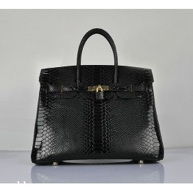 Hermes Birkin 35CM Black Snake Leather Tote Bag Gold