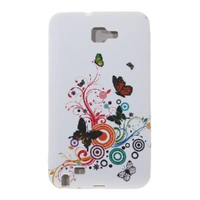 Trendy Flower and Butterfly Pattern Durable TPU Case for Samsung Galaxy Note GT-N7000 i9220 - White