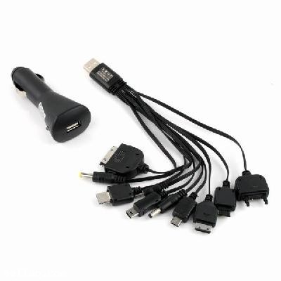 New 10 In 1 USB Mobile Charger Cable Car Cigarette Adapter for PDA/ Cell phone/ MP3/PSP