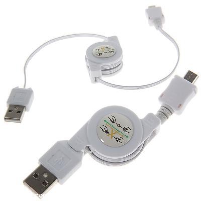 Retractable Micro USB Charger Cable for Nokia/Moto/Samsung/LG/HTC/Blackberry More White