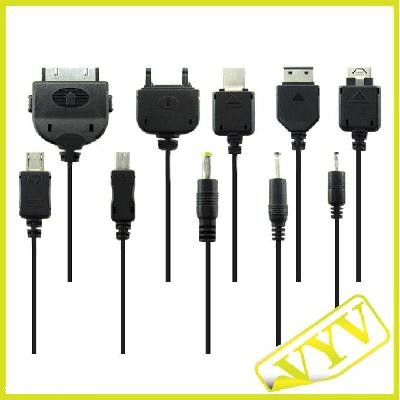 New 10-in-1 USB/Car Power Adapter/Charger for Cellphones Black