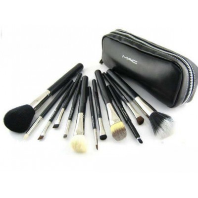 MAC 12pcs brsuh Set leather pouch Makeup Brush