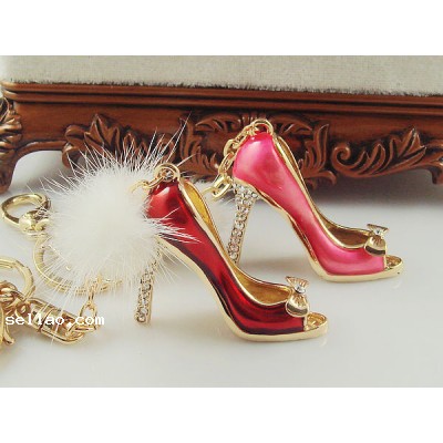 Good Quality Crystal Alloy Lady High Heeled Shoes Key Chain Key Ring Bag Decor