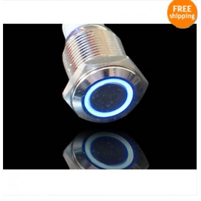 New 16mm 12V Car Boat Blue LED Angel Eye Push Button Metal Switch ON/OFF