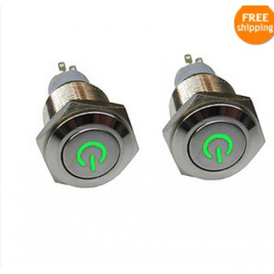 2Pcs Green LED 16mm 12V Latching Push Button Metal Switch ON/OFF Car Boat DIY