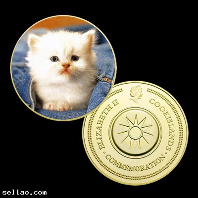Cat 24K Gold Plated Colorized Printed Coin