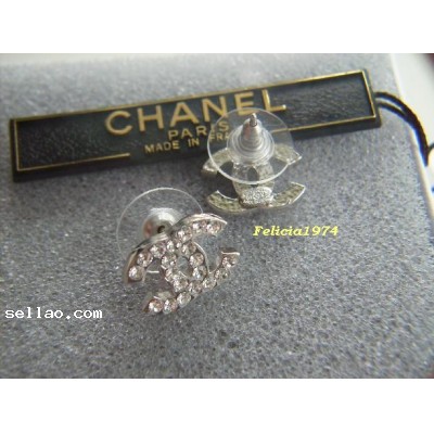 Chanel CC Logo Swarovski Crystal Earrings