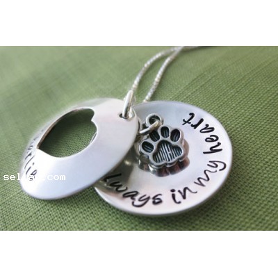 Always in My Heart Pet Locket Necklace - Personalized Pet Jewelry - Sterling Silver - Hand Stamped