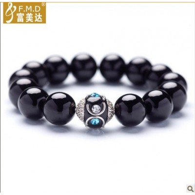 Top male models black onyx bracelet natural crystal beads zircon transporter evil men free shipping