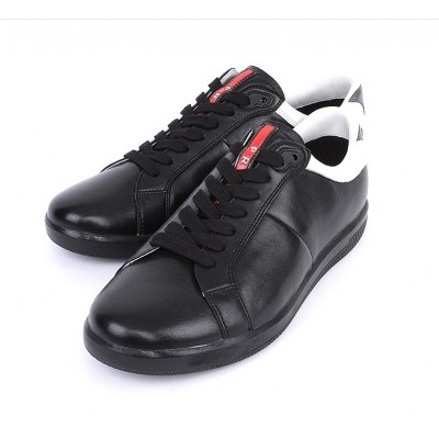 2013Pradaiy new men's shoes black leather low shoes lace flat shoes