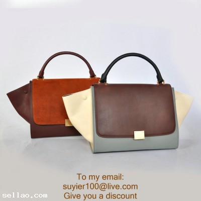Celine swing bag hand shoulder bag black and red-brown matte original leather bag limits