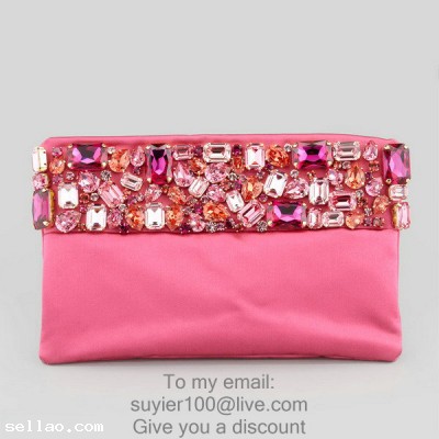 Prada handbags new crystal pink satin clutch