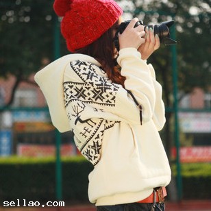 Korean Fleece thickening Hooded Woman Sweater