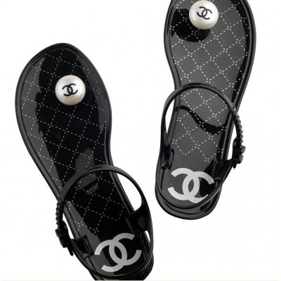 chanel button Crystal jelly sandals shoes