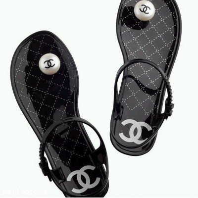 chanel single button flip Crystal jelly sandals shoes. m
