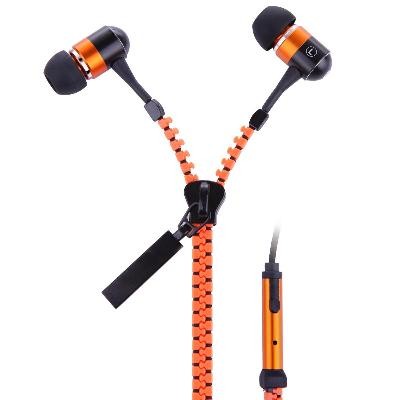 KingTime Orange 3.5mm plug in-ear stereo zip metal earphones for iphone, ipod, ipad,samsung