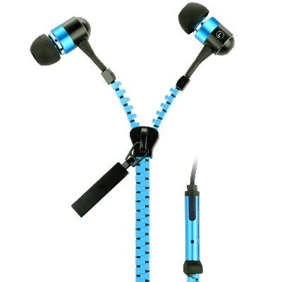 KingTime Blue 3.5mm plug in-ear stereo zip metal earphones for iphone, ipod, ipad,samsung