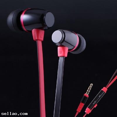 KingTime Black and Red 3.5mm plug in-ear stereo flat metal earphones for iphone, ipod, ipad,samsung
