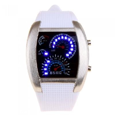 Cool Car Meter Dial Unisex Blue Flash Dot Matrix LED Racing Watch Write