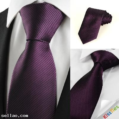 New Striped Plum Purple Men's Tie Formal Suit Necktie Wedding Holiday Gift #0024
