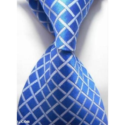 New Blue White Crossed Classic Woven Man Tie Necktie Holiday Gift #3005