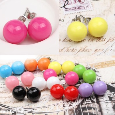 Stylish 10 Colors A Pair Women Plastic Resin Candy Colors Spherical Fruit Shape Stud Earrings