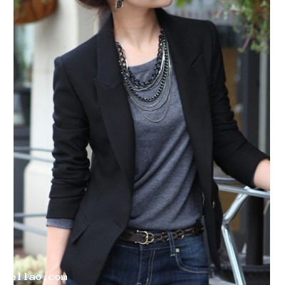 Blazers Women Black 2014 Fashion Women Suit Jackets Wlim One Button Jacket Plus