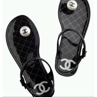 chanel single button flip Crystal jelly sandals shoes