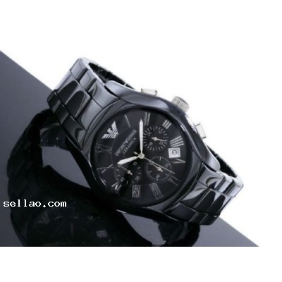 NEW Emporio Armani Men's AR1400 Ceramic Black Chronograph Dial Watch