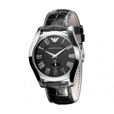 Emporio Armani Men's AR0643 Classic Black Leather Black Roman Numeral Dial Watch