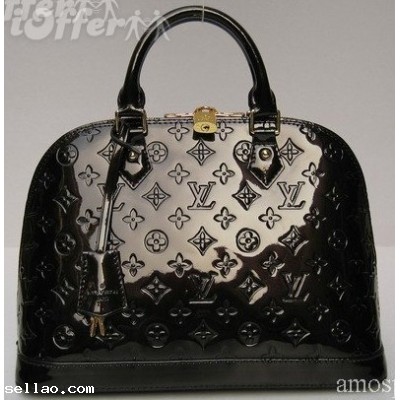 Louis vuitton LV patent vernis alma handbag bag black purse tag lock