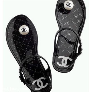 chanel single button flip Crystal jelly sandals shoes ~