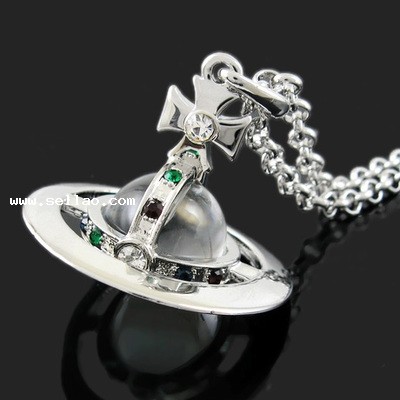 wholesale Free ship hot sale Fashion jewelry large glass orb Saturn necklace for women neckalce L79