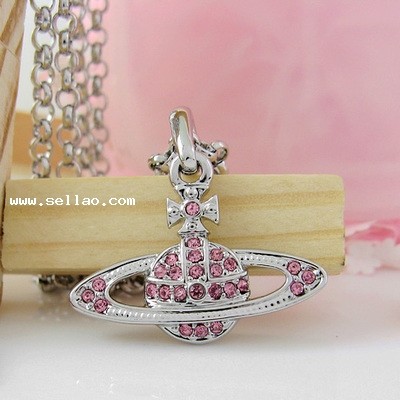 hot-sale free ship Fashion Jewelry pink Tiny orb Saturn necklace for women gift wholesale #3001