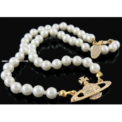 free shipping Trendy Jewelry Gold plated Tiny orb pearl small Saturn necklace wholesale L65-1