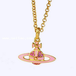 wholesale free shipping top-quality Jewelry pink Tiny orb Saturn women necklace for gift 3202