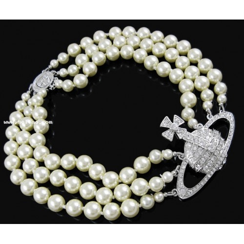 Luxurious Jewelry Three layer pearl imitation Saturn clavicle chain necklace free ship#3221