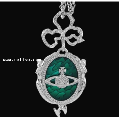 wholesale Fashion Jewelry pendant Green Medal mermaid necklace sweater chain for women #4001