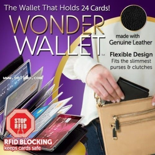 HOT! New Wonder Wallet - Amazing Slim RFID Wallets As Seen on TV, Black Leather