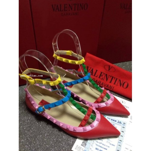 valentino fashion 100% leather women‘s shes Stud spike flat shoes sandals
