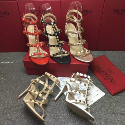 valentino 100% leather women‘s shes Stud spike heels High-heeled shoes pumps sandals