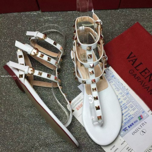 valentino fashion 100% leather women‘s shes Stud spike flat shoes sandals