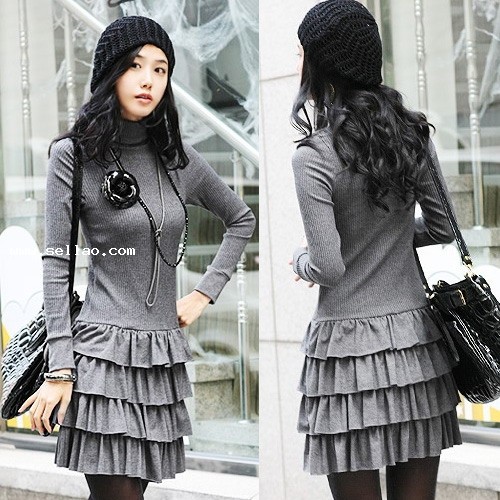 Layer Style Long Sleeve Grey Dress Z09102302