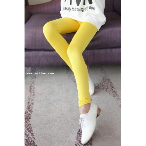 Spring Style Pure Color Slim Silky Leggings Pants Yellow LP14041201-4